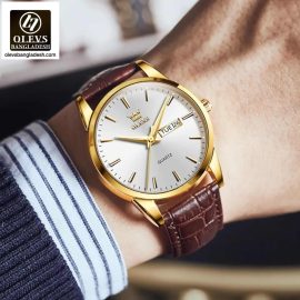 Original Olevs Luxury 6898 Model Leather Belt Watch for Men