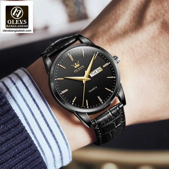 Original Olevs Luxury 6898 Model Leather Belt Watch for Men