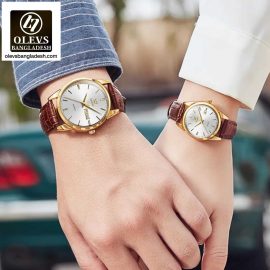 Original Olevs Luxury 6898 Model Leather Belt Couple Watch