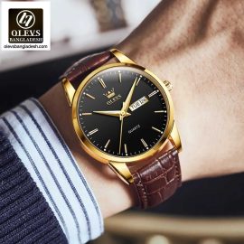 Original Olevs Luxury 6898 Model Leather Belt Watch for Men