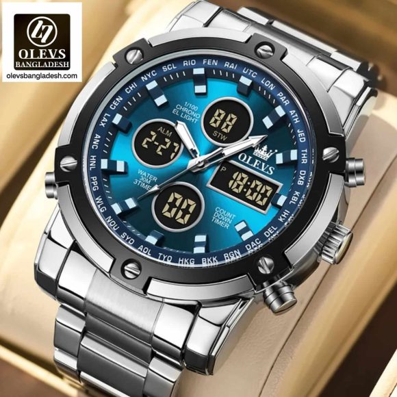 Original Olevs Luxury 1106 Model Dual Time Watch for Men