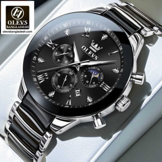 Original Olevs Luxury 7004 Model Ceramics Chain Chronograph Active Watch for Men