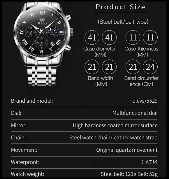 Olevs 5529 Chronograph Chain