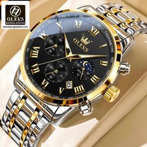 Original Olevs Luxury 5529 Model Chronograph Active Watch for Men.
