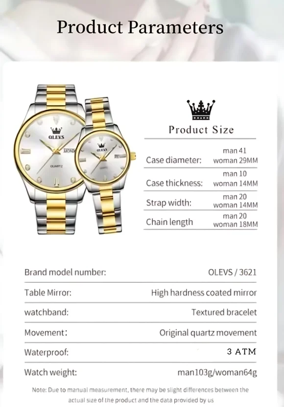 Olevs 3621 Couple Watch