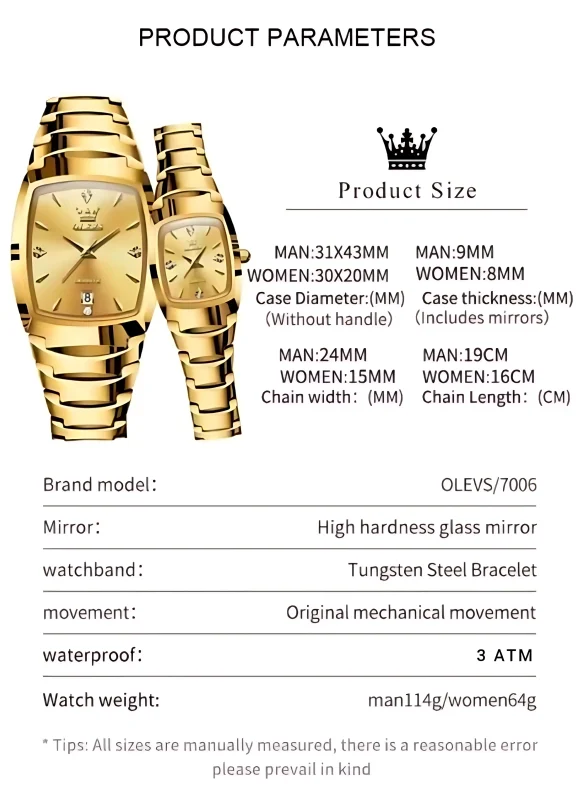 Olevs 7006 Couple Watch