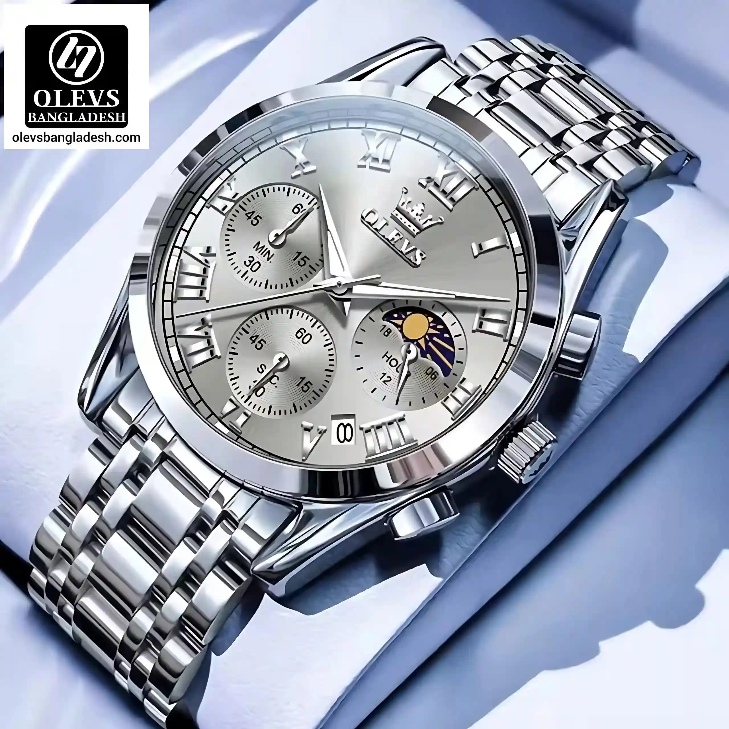 Olevs 2871 Men Chronograph Silver Ash