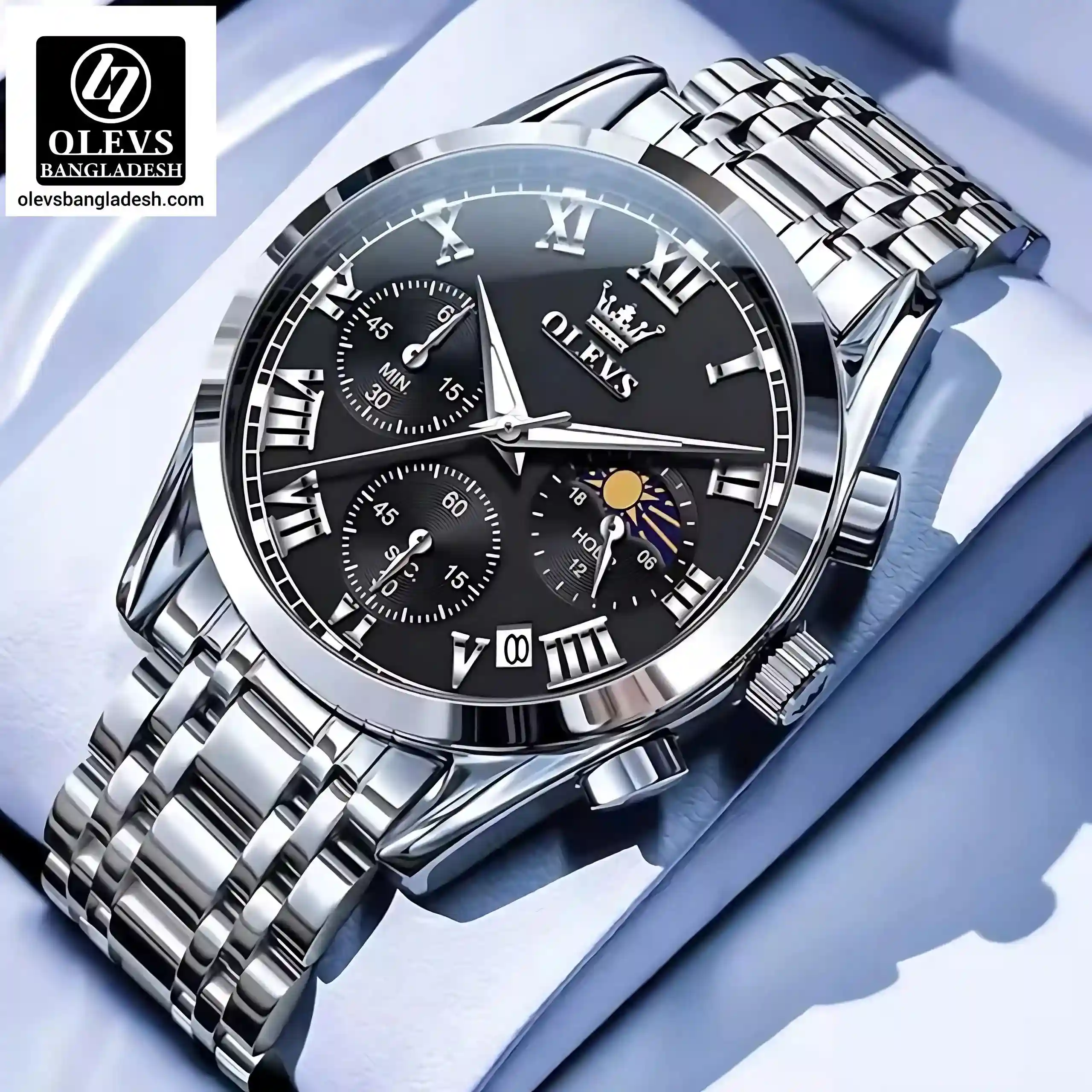 Olevs 2871 Men Chronograph Silver Black