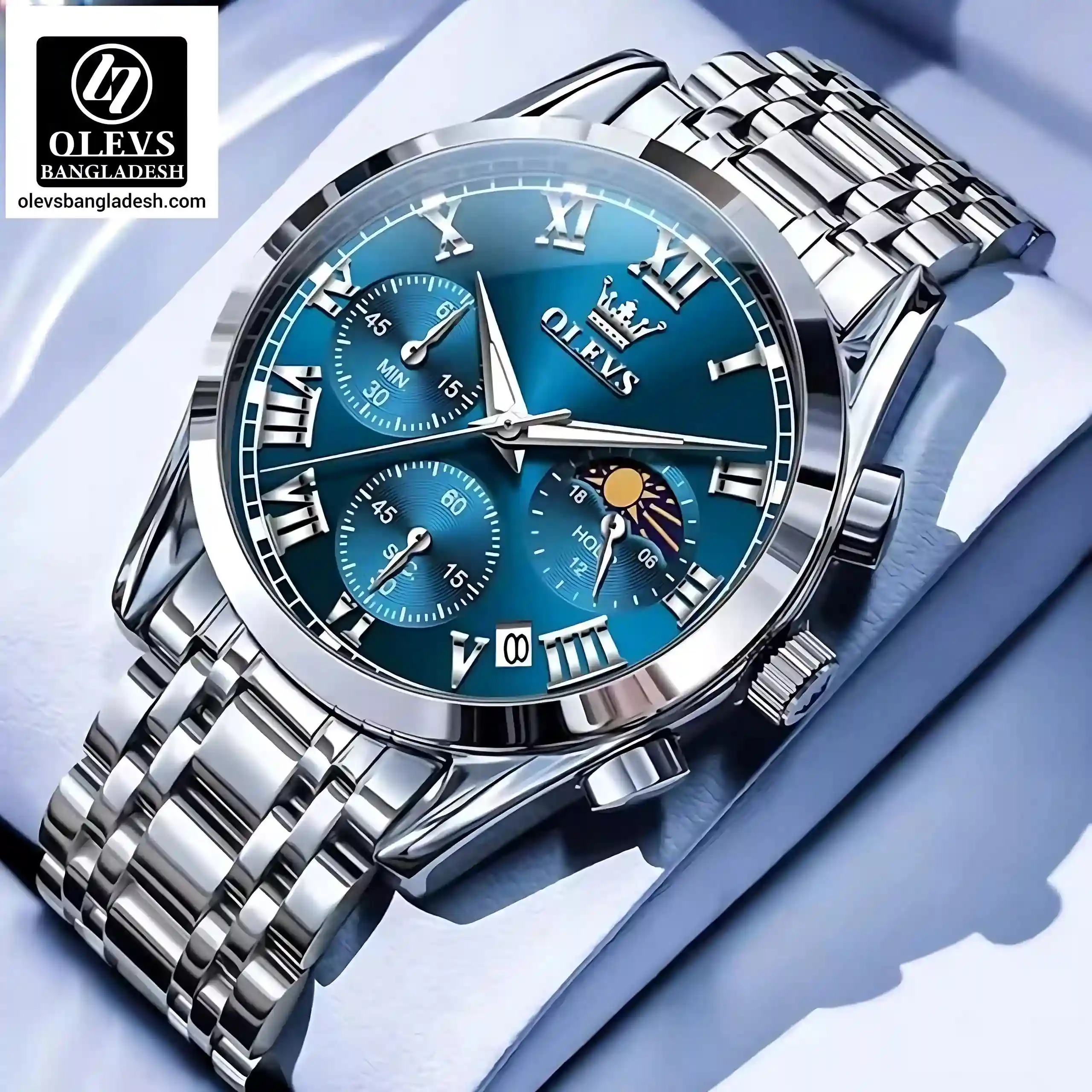 Olevs 2871 Men Chronograph Silver Blue