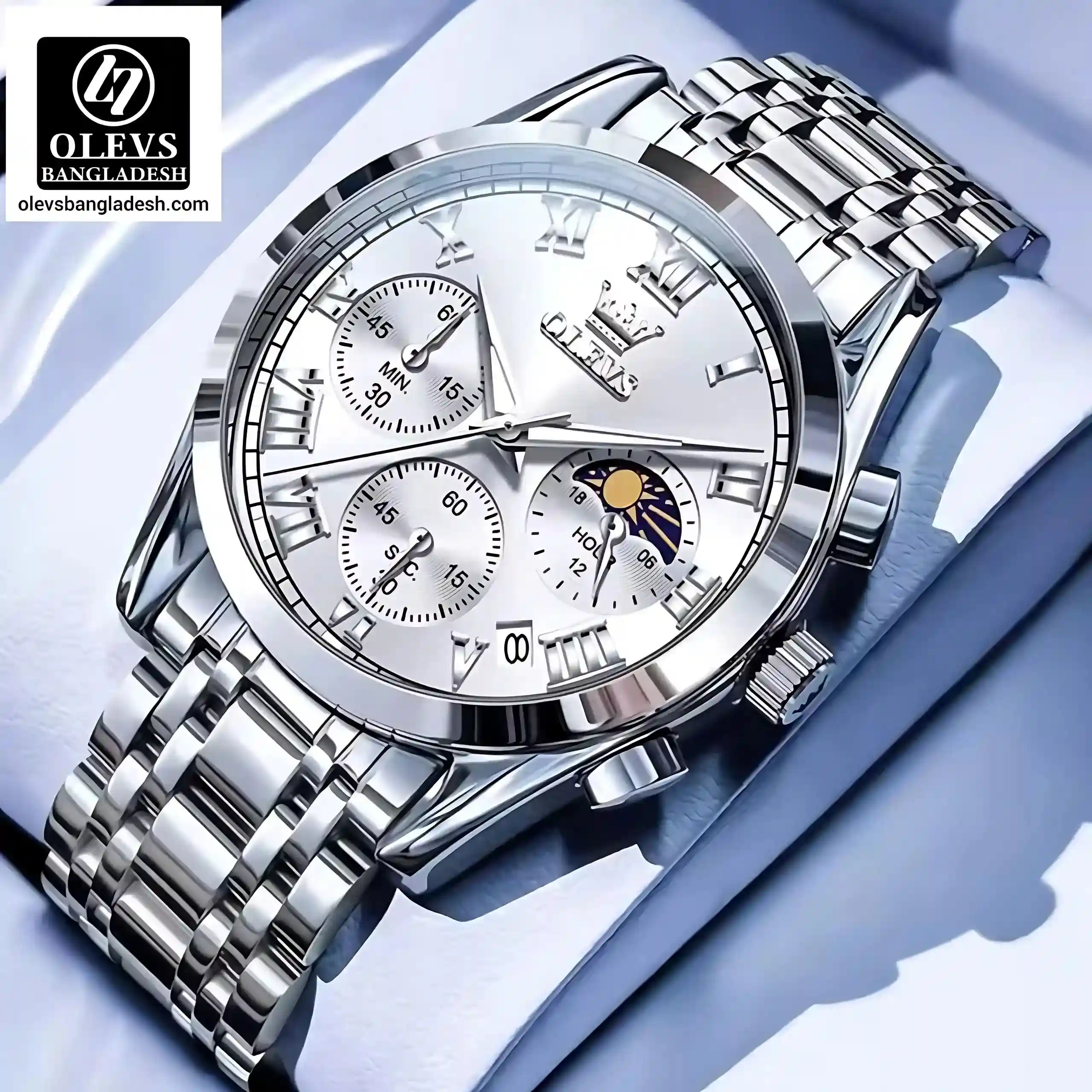 Olevs 2871 Men Chronograph Silver White