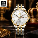 Olevs 5598 men’s luxury wristwatch with metallic band, day‑date display, and elegant dial